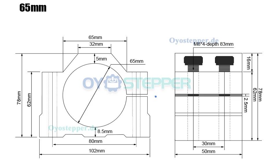 CNC Spindelhalter aus Aluminium &Oslash;65/80/100/125mm f&uuml;r Motorspindeln